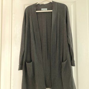 JOAN VASS Open Front Cardigan Sweater - Size L Charcoal Gray